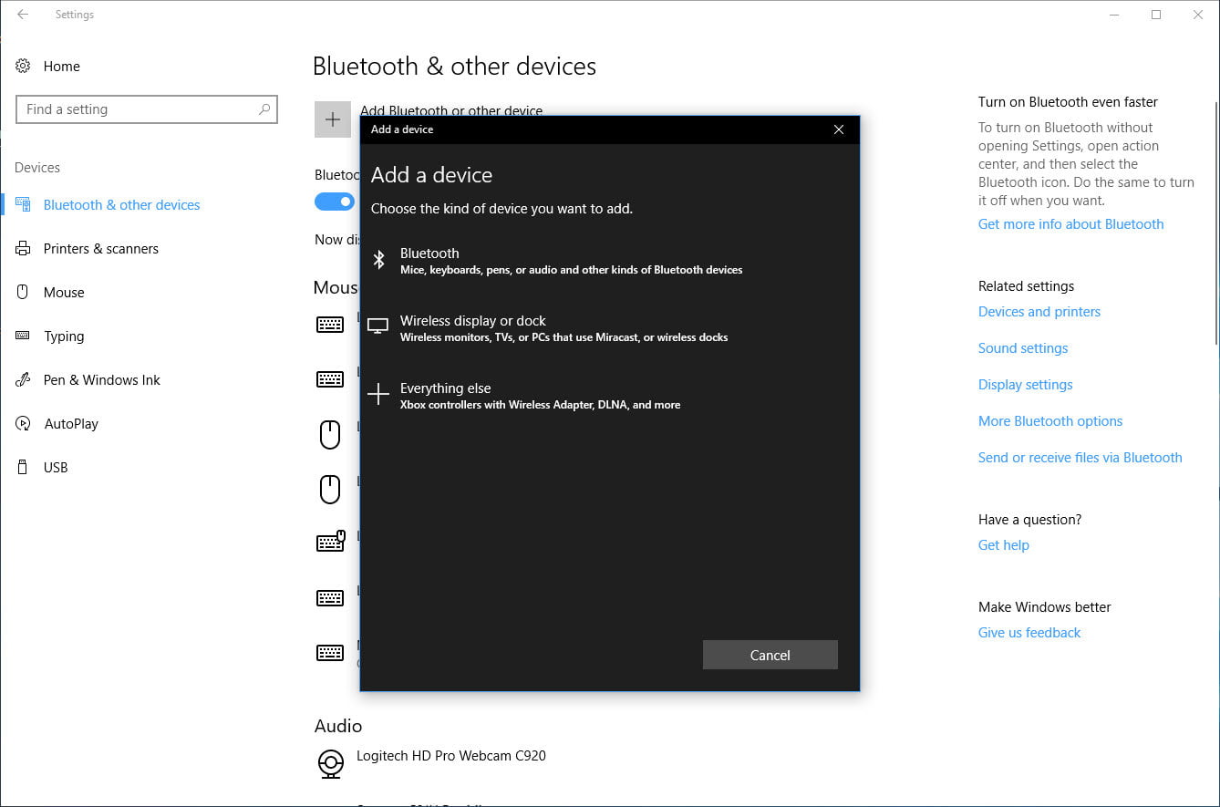 bluetooth device control windows 10